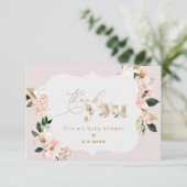 Blush roze bloemenelegant baby shower dank u kaart (Staand voorkant)