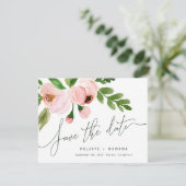 Blush roze bloemenelegant sparen de datum aankondiging (Staand voorkant)