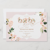 Blush roze bloemenelegante baby meisje douche kaart (Voorkant)