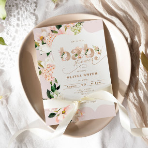 Blush roze bloemenelegante baby meisje douche kaart