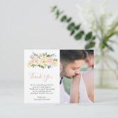 Blush roze bloemenfoto elegante bruiloft bedankkaart (Staand voorkant)