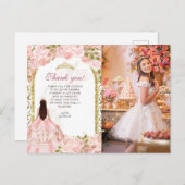 Blush roze bloemenfoto Quinceañera Dank u Briefkaart (Voorkant / Achterkant)