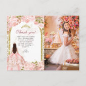 Blush roze bloemenfoto Quinceañera Dank u Briefkaart (Voorkant)