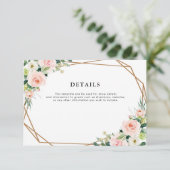 Blush roze bloemengeometrische bruiloft details ka RSVP kaartje (Staand voorkant)