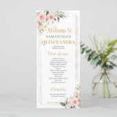 Blush roze bloemengoud geometrisch lijst Quinceane Programmakaart (Staand voorkant)
