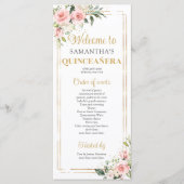 Blush roze bloemengoud geometrisch lijst Quinceane Programmakaart (Voorkant)