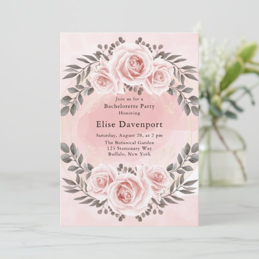 Blush roze bloemengoud kristal vrijgezellenfeest kaart (Staand voorkant)