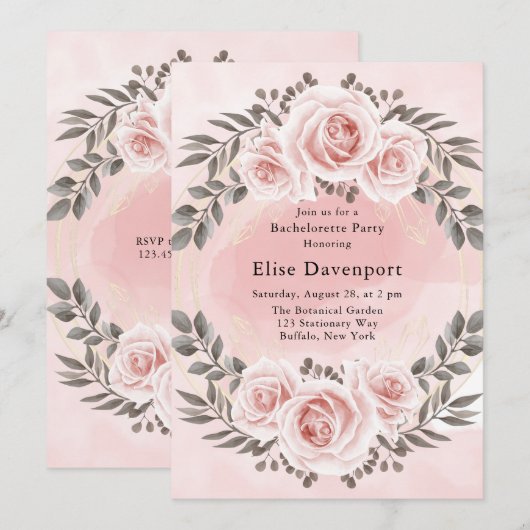Blush roze bloemengoud kristal vrijgezellenfeest kaart (Voorkant / Achterkant)