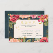 Blush roze bloemengoud marine elegante bruiloft rv RSVP kaartje (Voorkant / Achterkant)