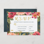 Blush roze bloemengoud marine typografie bruiloft RSVP kaartje (Voorkant / Achterkant)