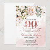 Blush roze bloemengoud roos boho 90ste verjaardag kaart (Voorkant / Achterkant)