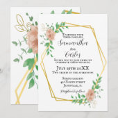 Blush roze, bloemengrens bruiloft kaart (Voorkant / Achterkant)