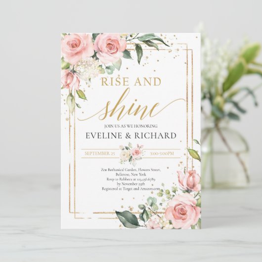 Blush roze bloemengroen eucalyptus bruiloft kaart (Staand voorkant)