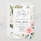 Blush roze bloemengroen lijst goud Oh Baby Kaart (Voorkant)