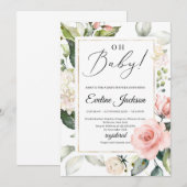 Blush roze bloemengroen lijst goud Oh Baby Kaart (Voorkant / Achterkant)