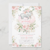 Blush roze bloemengroen olifant Baby shower Kaart (Voorkant)