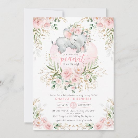 Blush roze bloemengroen olifant Baby shower Kaart (Voorkant)