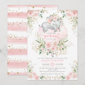 Blush roze bloemengroen olifant Baby shower Kaart (Voorkant / Achterkant)