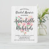 Blush roze bloemenhart bruids douche uitnodiging (Staand voorkant)