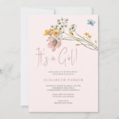 Blush roze bloemenit een meisje baby shower kaart (Voorkant)