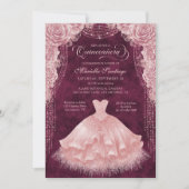 Blush roze bloemenjurk Quinceanera uitnodiging (Voorkant)