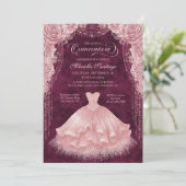 Blush roze bloemenjurk Quinceanera uitnodiging (Staand voorkant)