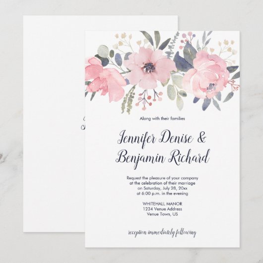 Blush roze bloemenkop bruiloft | kaart (Voorkant / Achterkant)