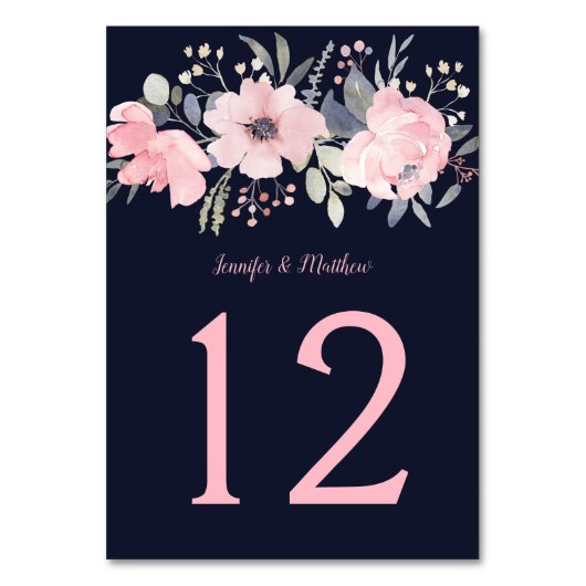 Blush roze bloemenkop Navy | Kaart (Achterkant)