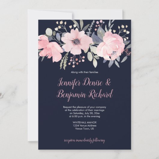 Blush roze bloemenkop op marinebruiloft | kaart (Voorkant)