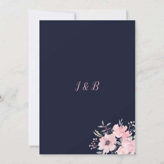 Blush roze bloemenkop op marinebruiloft | kaart (Achterkant)