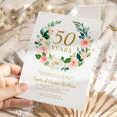 Blush roze bloemenkrans 50e bruiloft Jubileum Kaart