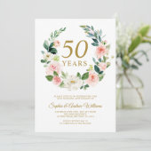 Blush roze bloemenkrans 50e bruiloft Jubileum Kaart (Staand voorkant)