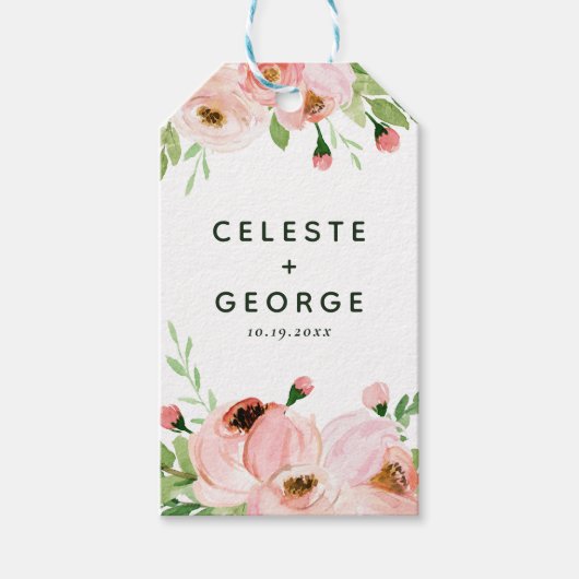 Blush roze bloemenkrans bruiloft gunst cadeaulabel (Voorkant)