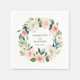 Blush roze bloemenkrans bruiloft servet