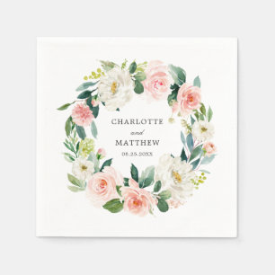 Blush roze bloemenkrans bruiloft servet