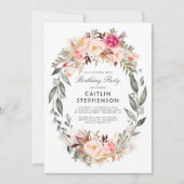 Blush roze bloemenkrans Elegant verjaardagsfeestje Kaart (Voorkant)