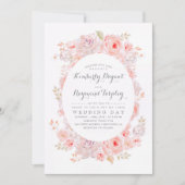 Blush roze bloemenkrans | Elegante vintage bruilof Kaart (Voorkant)