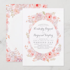 Blush roze bloemenkrans | Elegante vintage bruilof Kaart