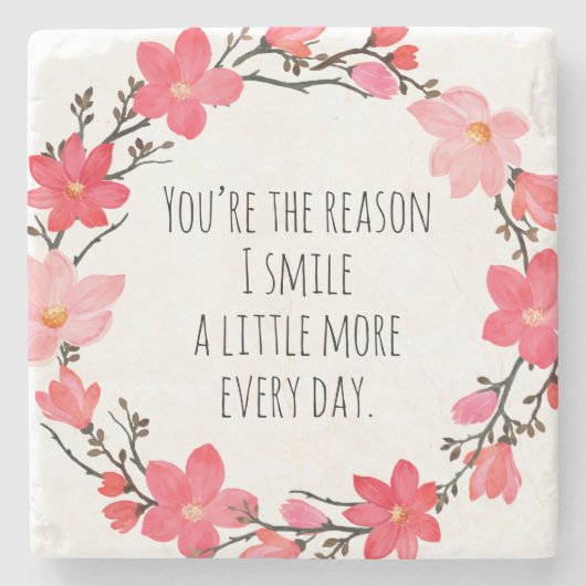  Blush Roze Bloemenkrans Schattigee Typografie Stenen Onderzetter (Voorkant)