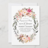 Blush roze bloemenkrans verlovingsfeest kaart (Voorkant)