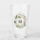 Blush roze bloemenkrans Waterverf monogram Glas (Achterkant)