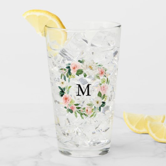 Blush roze bloemenkrans Waterverf monogram Glas (Voorkant ijs)