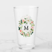 Blush roze bloemenkrans Waterverf monogram Glas (Voorkant)