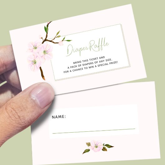 Blush roze bloemenluier loterij ticket baby shower informatiekaartje