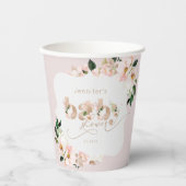 Blush roze bloemenmeisje baby shower beugel vorm papieren bekers (Voorkant)