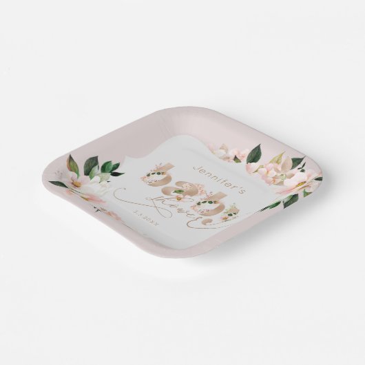 Blush roze bloemenmeisje baby shower beugel vorm papieren bordje (Gebogen)