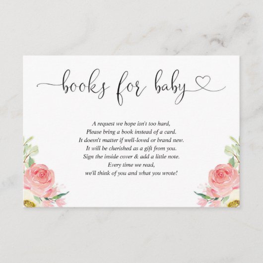 Blush roze bloemenmeisje baby shower boek aanvraag informatiekaartje (Voorkant)
