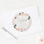 Blush roze bloemenmeisje baby shower dank u ronde sticker (Envelop)