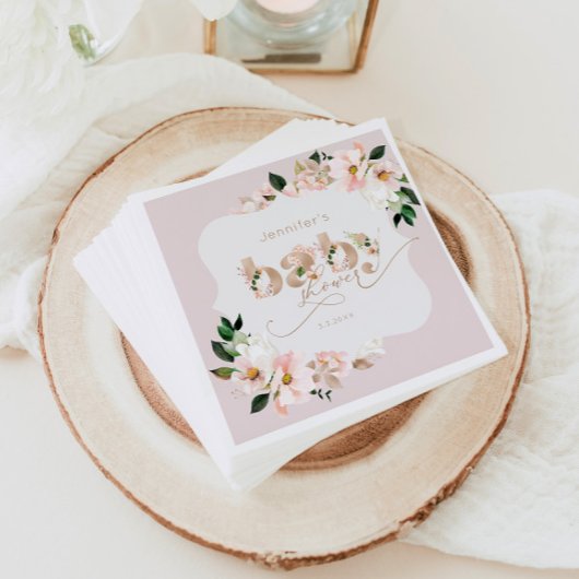 Blush roze bloemenmeisje baby shower servetten