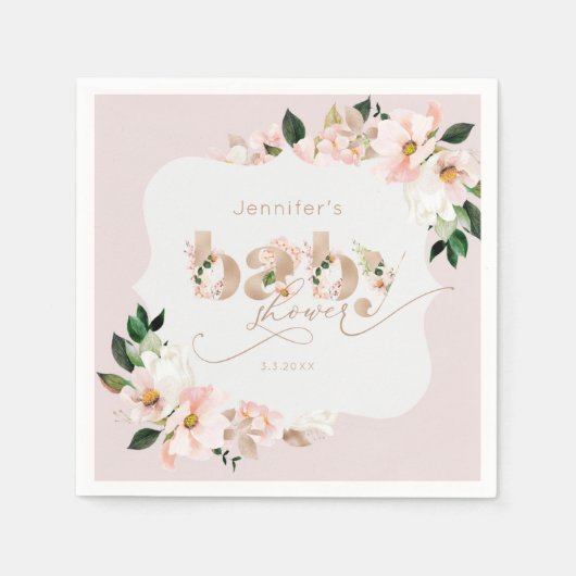Blush roze bloemenmeisje baby shower servetten (Voorkant)